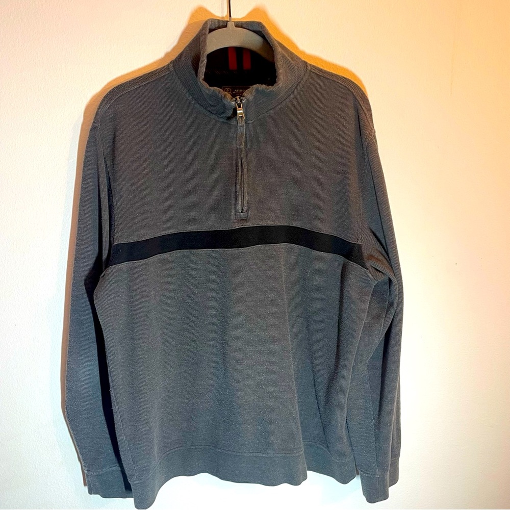 Arrow Mens Medium Gray 1/4 Zip Sweatshirt Pullover Cotton Blend Chest Stripe